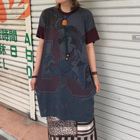 後染め ミッキー ロング丈Tシャツ