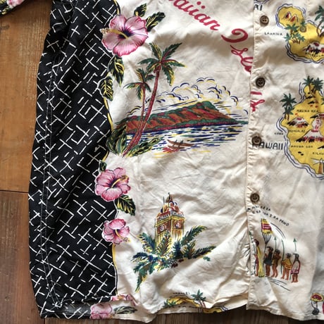 80's-90'sReyn spooner ハワイマップ×ハイビスカス