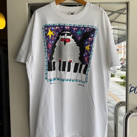 90's アニマルプリントTシャツ 〝Cat ＆ Piano〟