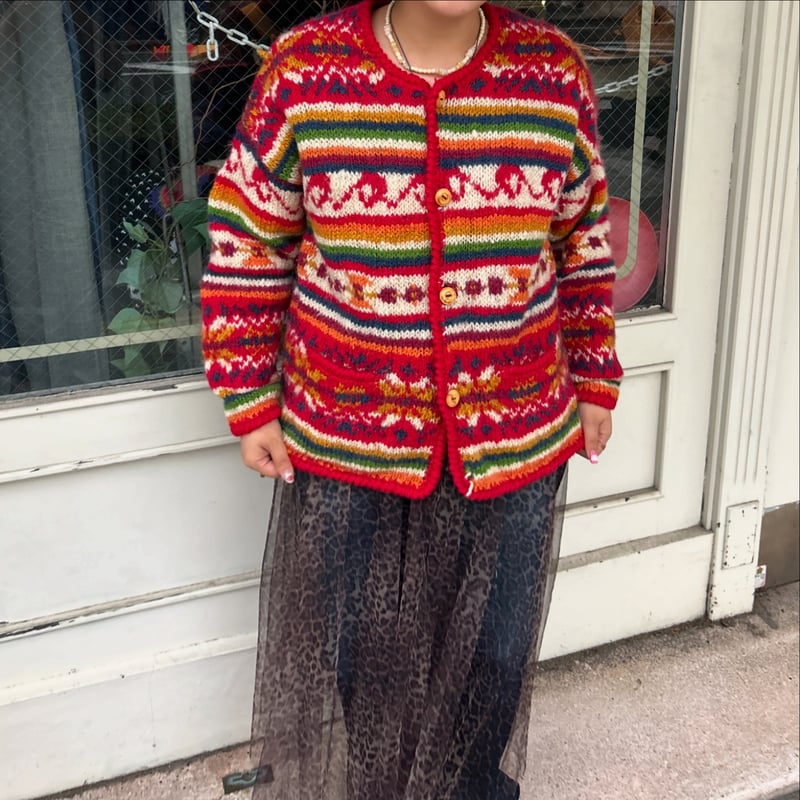 EXPRESS TRICOT 総柄ニットカーディガン | CUSTOM FEVER EXPRESS TRICOT 総柄ニットカーディガン | CUSTOM FEVER