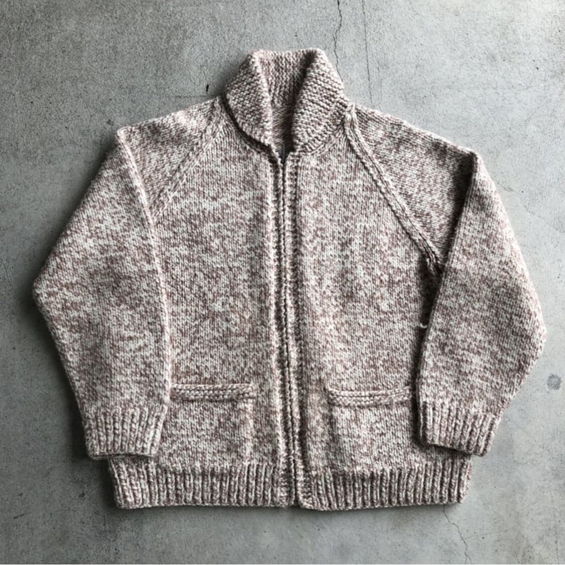 古着 60-70s 白馬 ウマ 総柄 ショールカラー ローゲージ ウール ニット