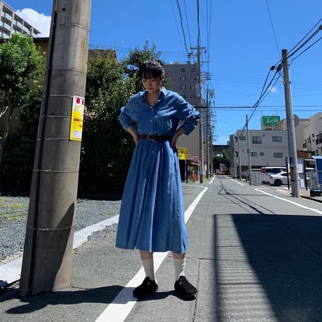 前あきデニムシャツワンピ
