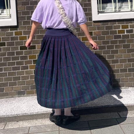ボタン付チェックプリーツスカート