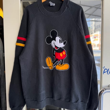 〜90's USA製Disney Mickey フロッキープリントスウェット XL