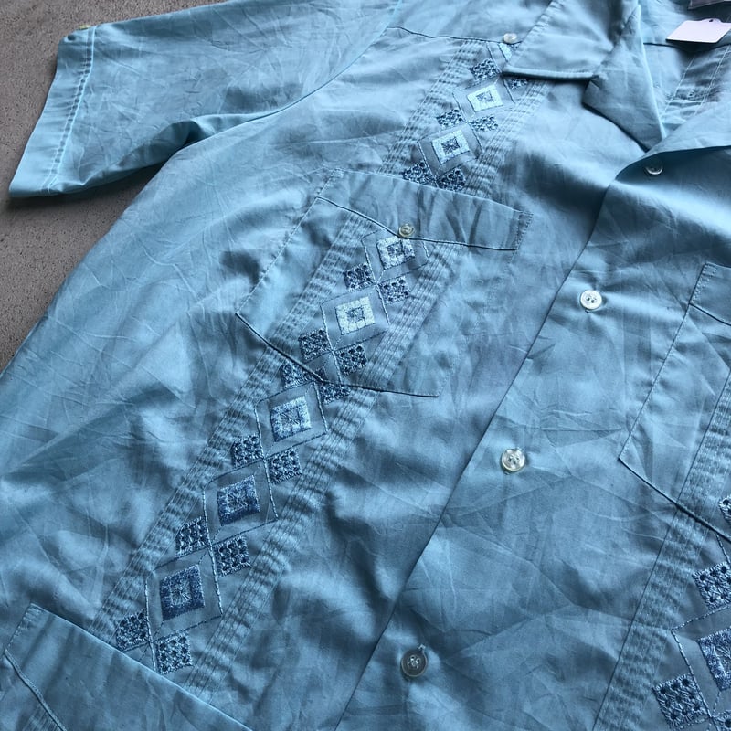 半袖キューバシャツ 水色 XL | CUSTOM FEVER