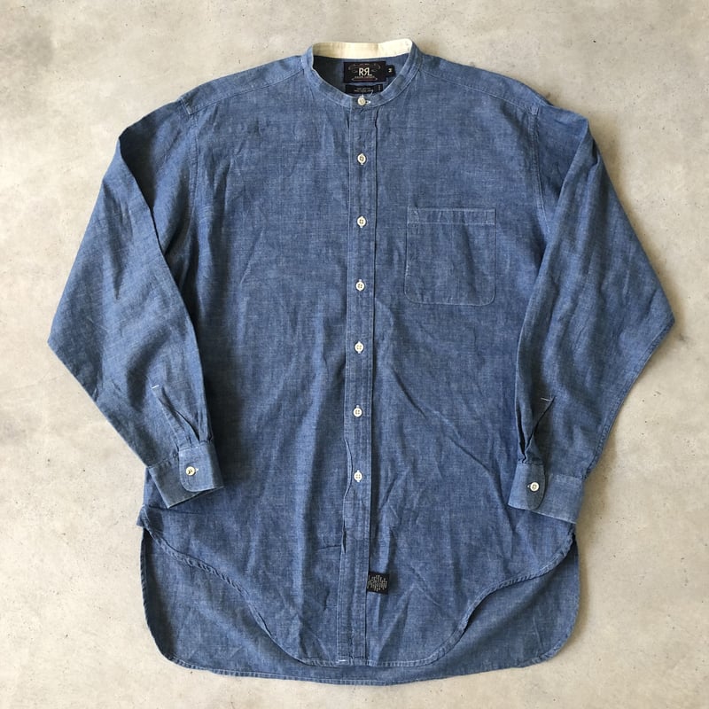 RRL〝 RALPH LAURENノーカラーコットンシャンブレーシャツ | CUSTOM F...