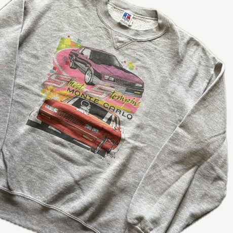 〜90's RUSSELL アメ車プリントスウェット L
