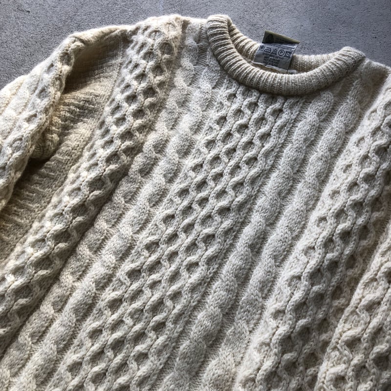 ○アイルランド製○美品 肉厚フィッシャーマンニット フィッシャーマンセーター アイルランド製 LL BEAN フィッシャーマンセーター ライトブラウン