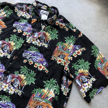 Reyn spooner アメ車柄レーヨンシャツ XXL