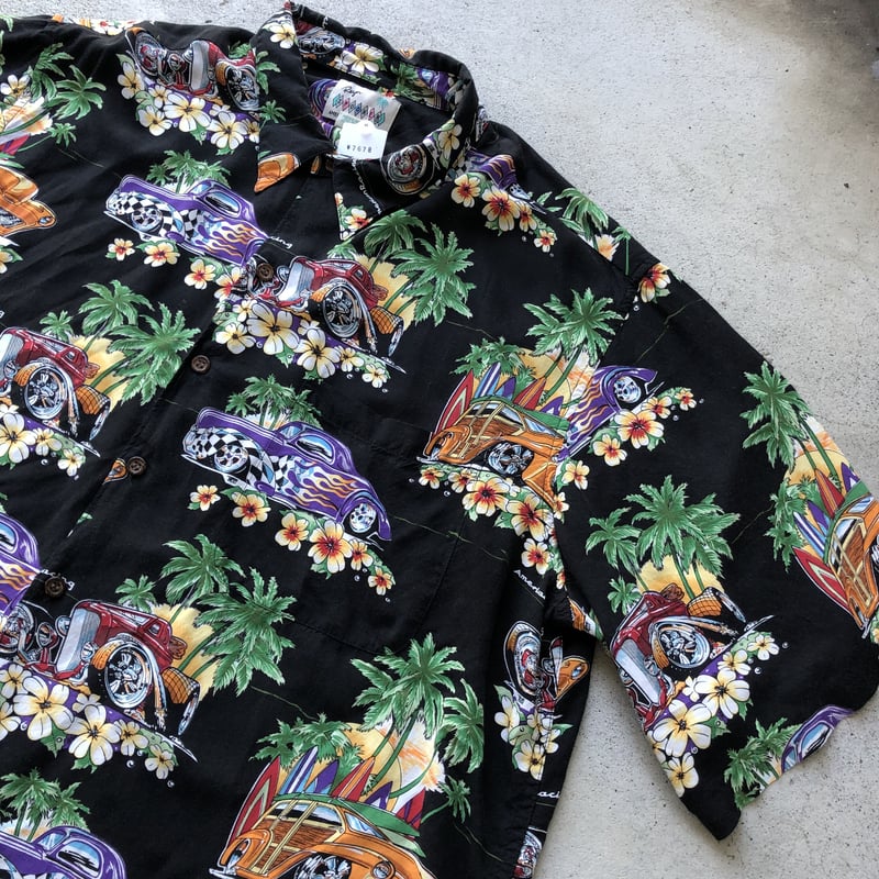 90s レインスプーナー　アメ車柄　レーヨン　アロハシャツ　シボレー　XXL 90s レインスプーナー アメ車柄 レーヨン アロハシャツ シボレー XXL