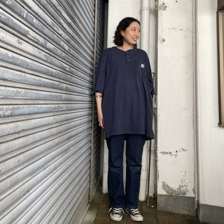 Carhartt ワンポイントポケ付きヘンリーT グレーXL,ダークネイビー3XL