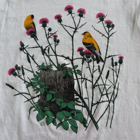 USA製 鳥×お花プリントTシャツ