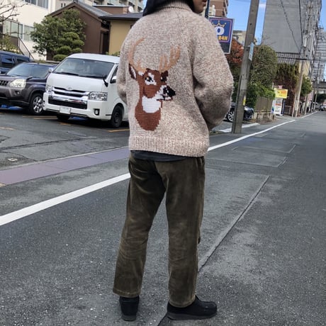 Vintage カウチンカーディガン 鹿 ショールカラー