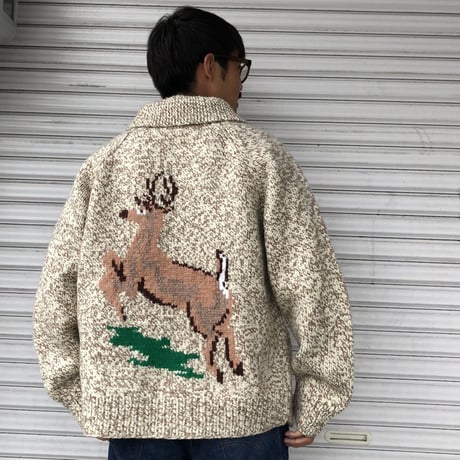 Vintage カウチンカーディガン 鹿 ショールカラー