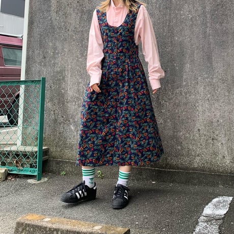 植物総柄ノースリーブワンピ