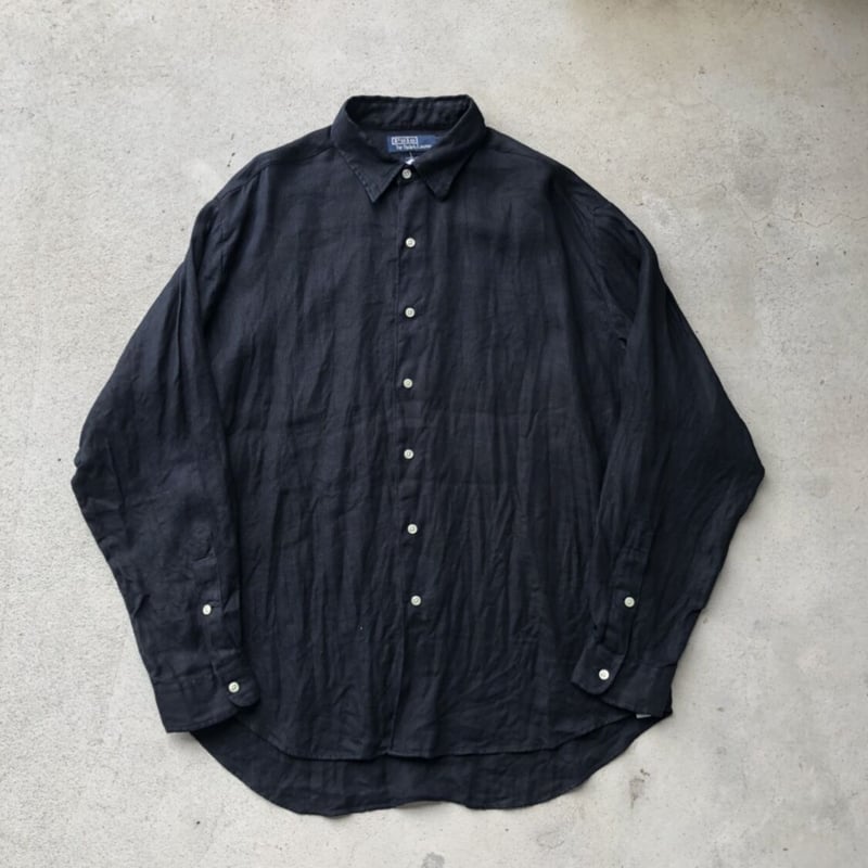 Ralph Laurenリネン長袖シャツ 黒 L | CUSTOM FEVER