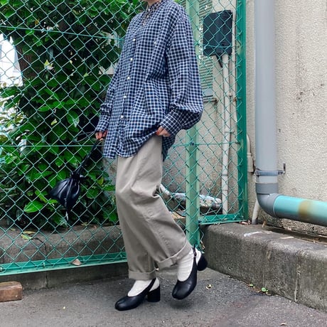 バンドカラーチェックシャツ