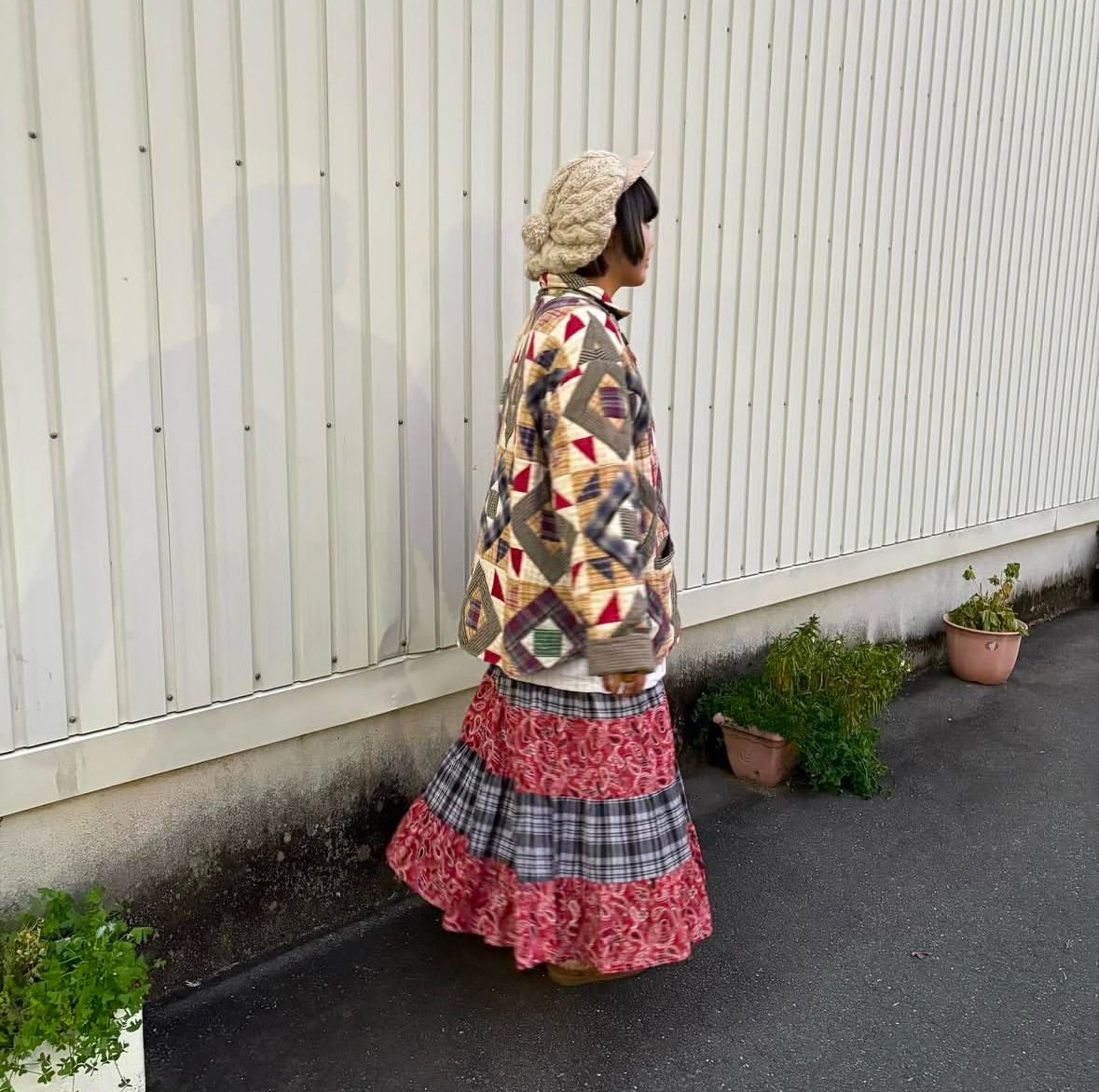 1点もの）パッチワーク刺繍ラバリジャケット水色×ブルーミックス