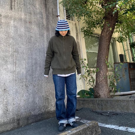 TOMMYリブ編みコットンニットフルジップ