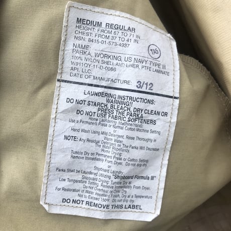 2000's PARKA WORKING,US NAVY TYPE3  ユーズド