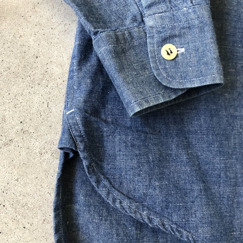 RRL〝 RALPH LAURENノーカラーコットンシャンブレーシャツ | CUSTOM F...