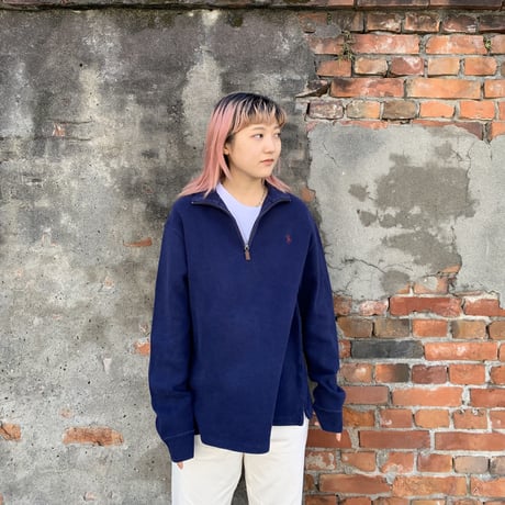 POLOハーフジップコットンニット
