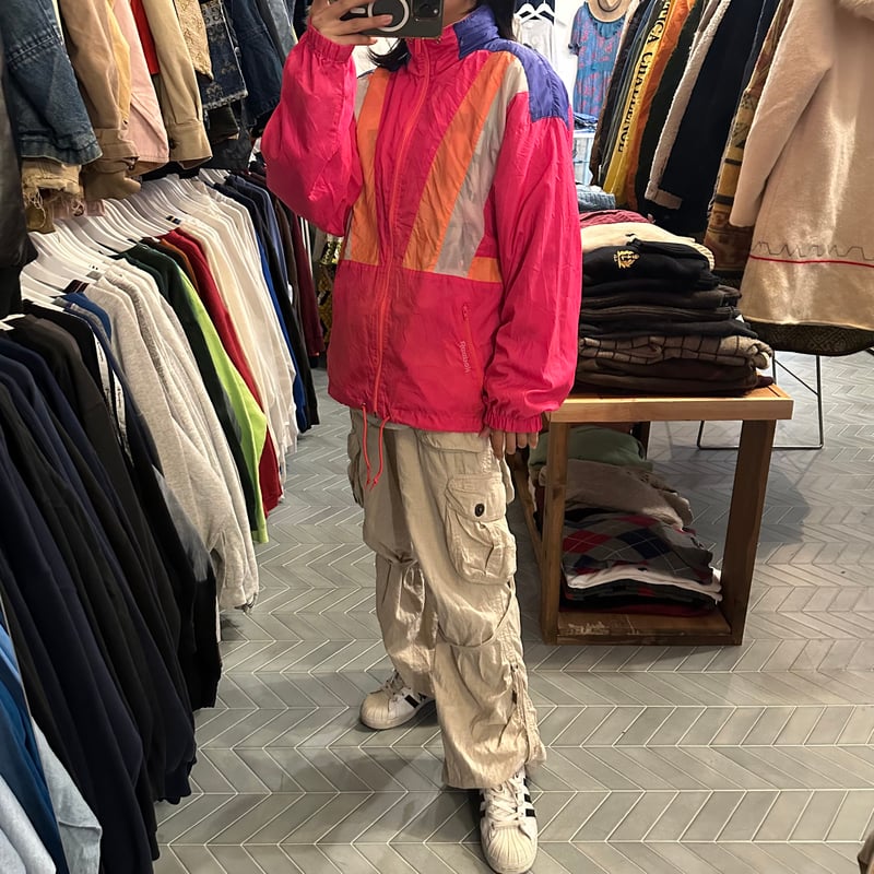 90s Reebok 希少 ナイロンジャケット アートデザイン バスケ USA