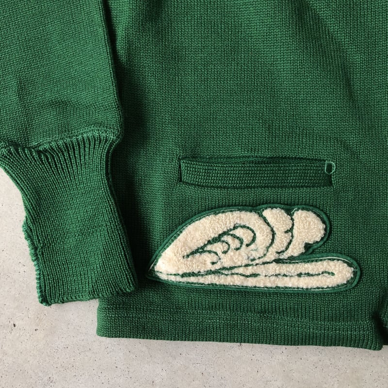 60's ビンテージレタードカーディガン グリーン | CUSTOM FEVER