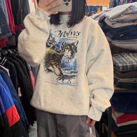 90s オオカミプリントスウェット