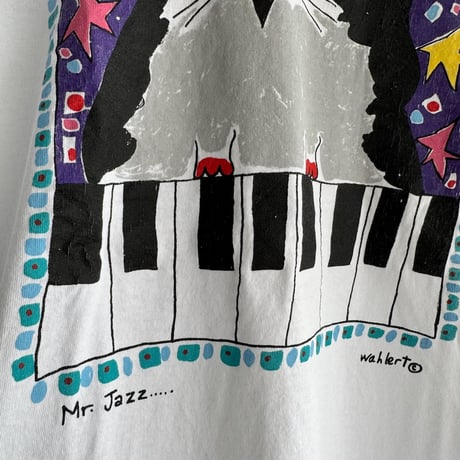 90's アニマルプリントTシャツ 〝Cat ＆ Piano〟