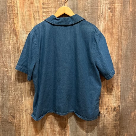 オープンカラー ビーズ刺繍デニムシャツ