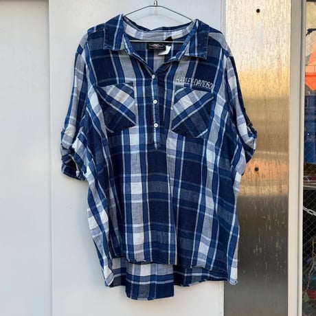 HARLEY-DAVIDSON ハーフボタンオープンカラーチェックシャツ