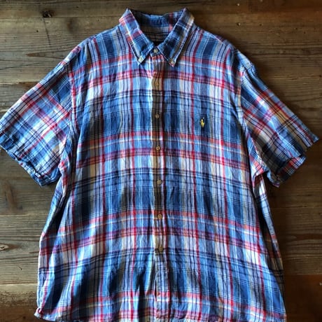 Ralph Lauren リネン半袖チェックシャツ