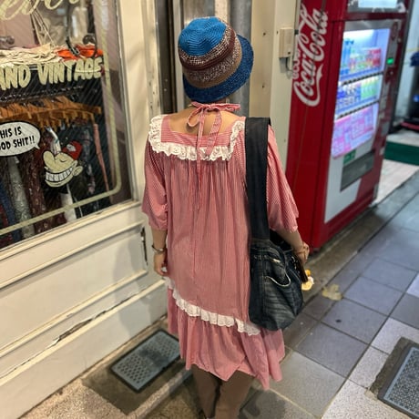 レース付きストライプワンピース