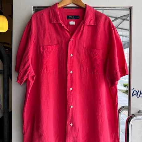 Ralph Lauren リネンシルク オープンカラーシャツ XL