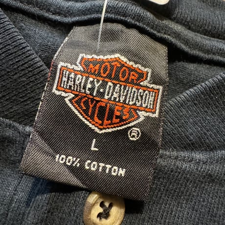 90's USA製HARLEY DAVIDSON ヘンリーネックプリントTシャツ