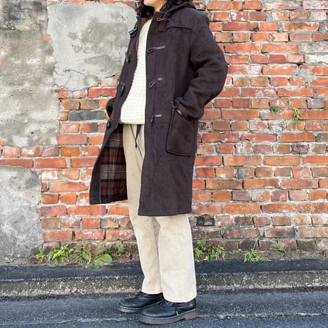 裏地チェックブラウンダッフルコート