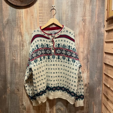 L.L.Bean USA製ヘンリーネックノルディック柄セーター