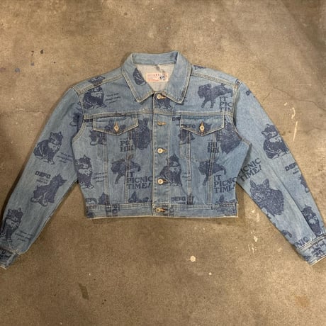 猫柄ショート丈デニムジャケット