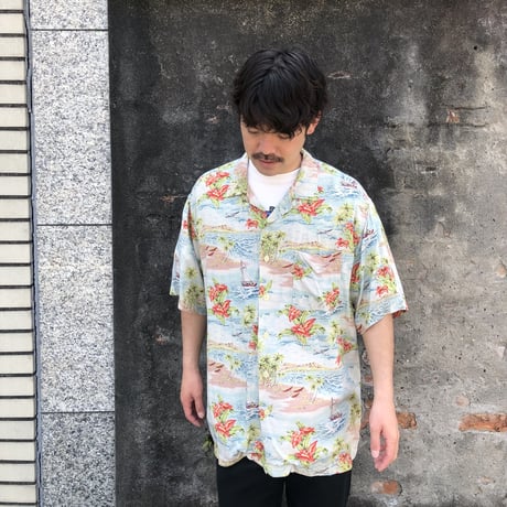POLO SPORT レーヨン総柄ハワイアンシャツ XL