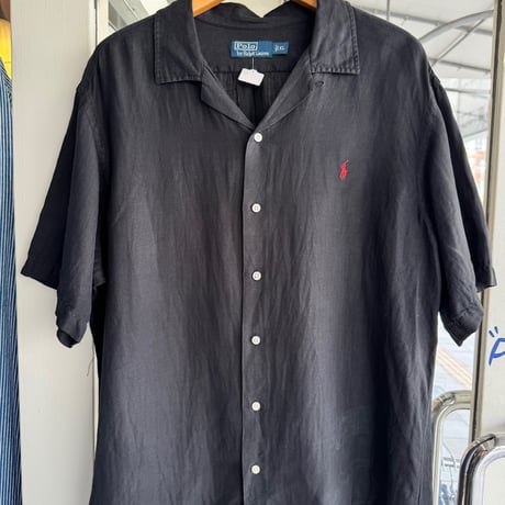 Ralph Lauren リネンシルク オープンカラーシャツ XL ブラック