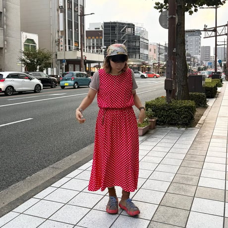 USA製 ドット柄 ノースリーブワンピース