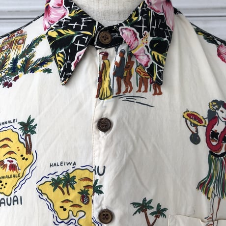80's-90'sReyn spooner ハワイマップ×ハイビスカス