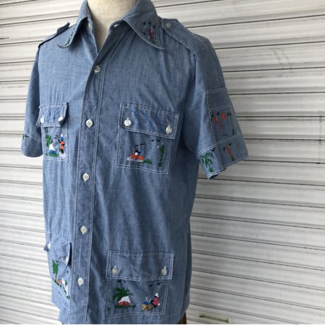半袖シャンブレーシャツ　四つポケット