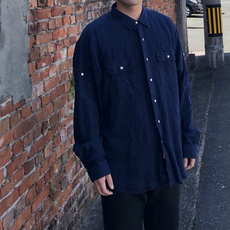 Ralph Laurenリネン長袖シャツ ネイビー XXL
