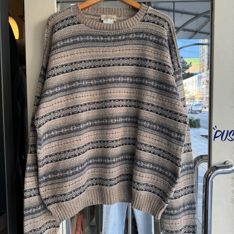 USA製ST JOHN'S BAY総柄コットンニットセーター XL | CUSTOM FEVER