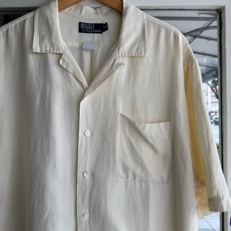 Ralph Lauren リネンシルク オープンカラーシャツ XL