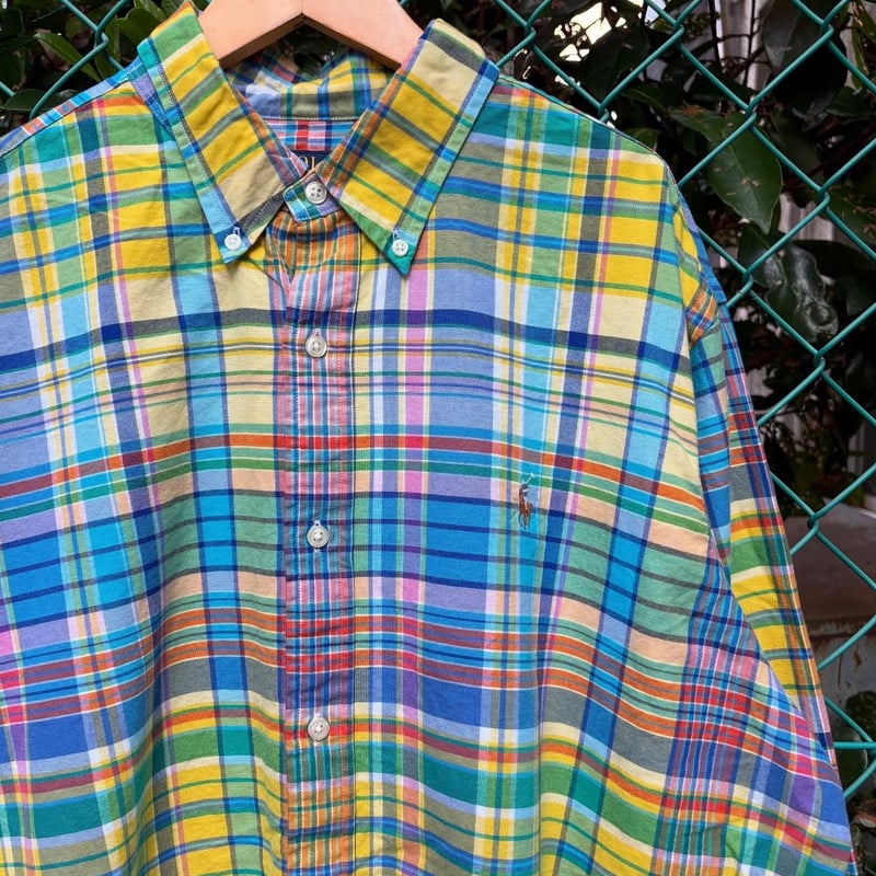美品 POLO by RALPH LAUREN マドラスチェック ワークシャツ 希少POLO RALPH LAUREN マドラスチェックパッチワークシャツ