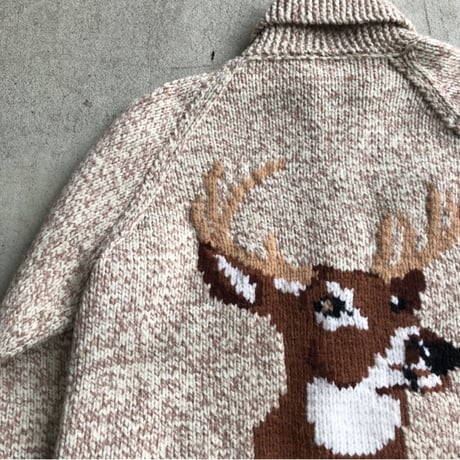 Vintage カウチンカーディガン 鹿 ショールカラー