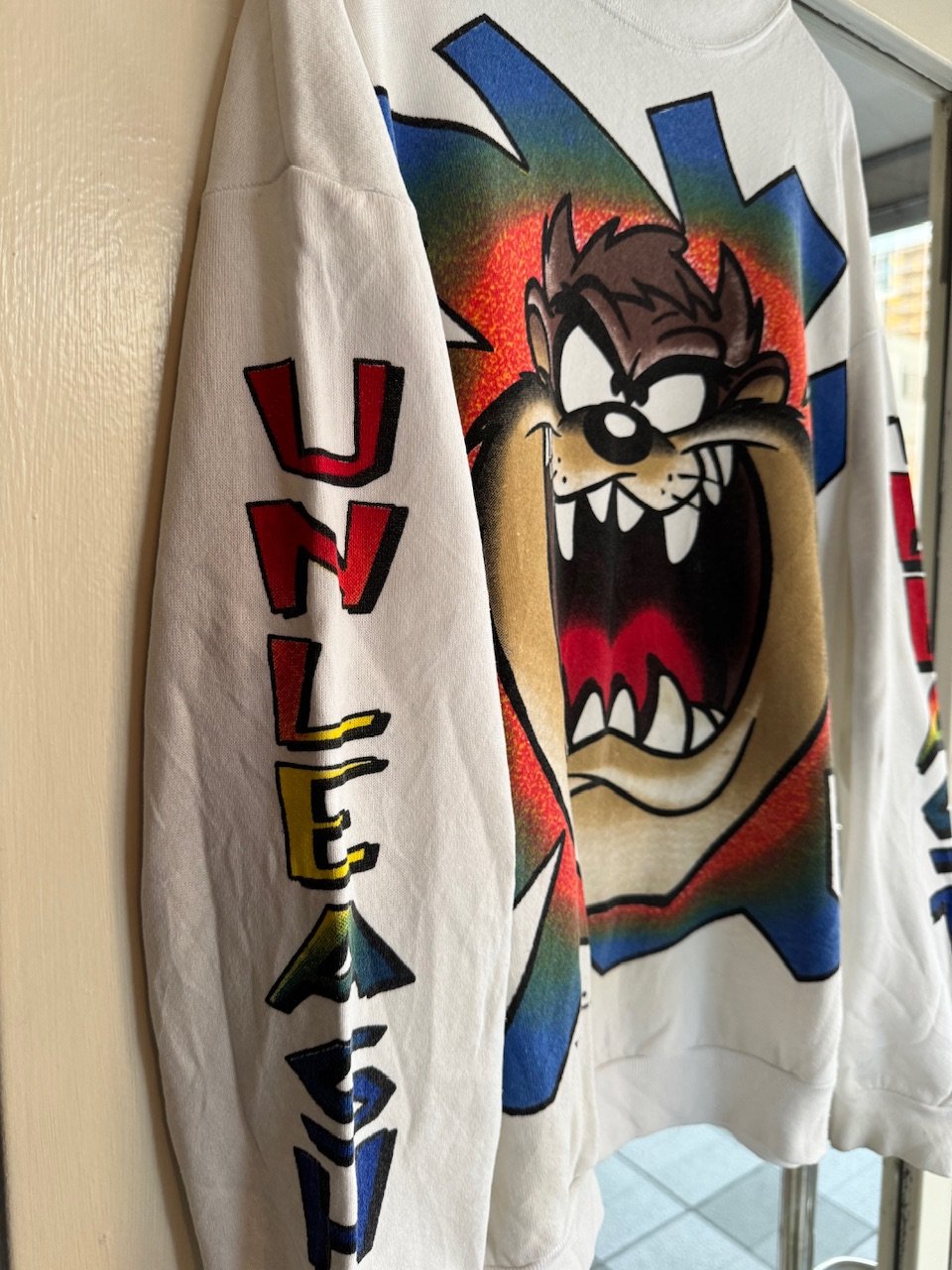 90s LOONEY TUNES TAZ タズ 長袖 袖プリ USA製 90's Looney Tunes/ルーニー・テューンズ ”TAZ” スウェット